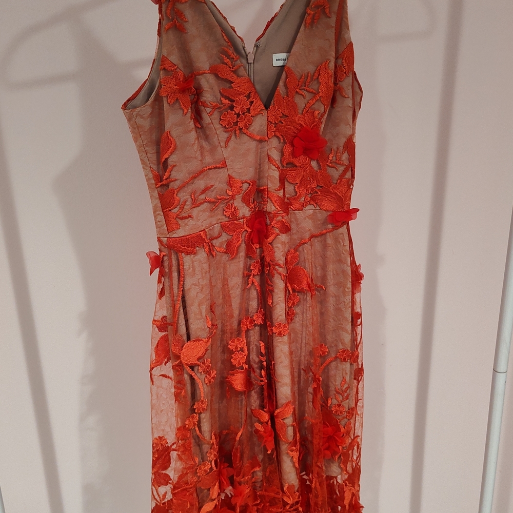 Dress the Population Orange Floral Lace Midi Dress